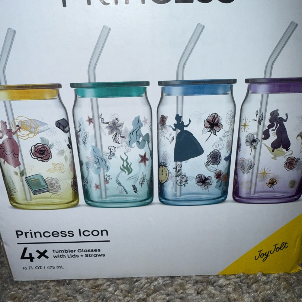 Disney Princess Icon Glass Set with Lids and Straws - Picture 2 of 2